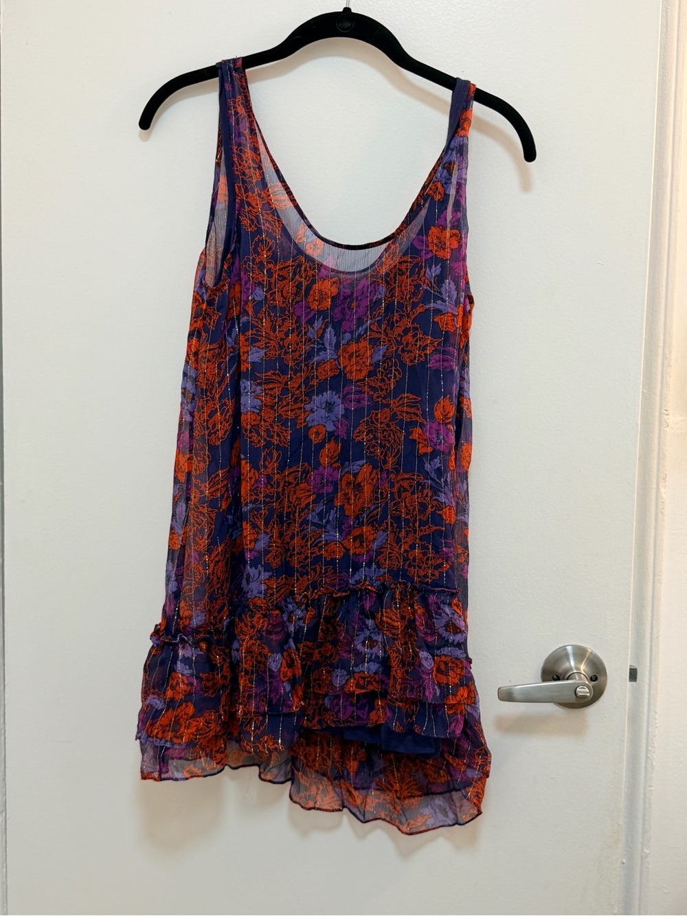 Ella Moss Purple and Red Floral Ruffle Mini Dress